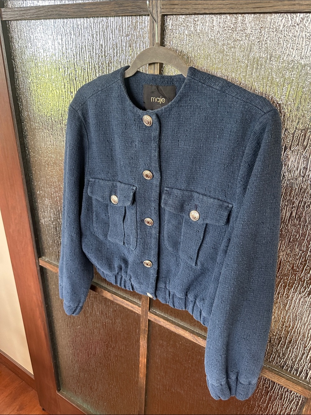 Maje Bimarine Tweed Jacket Classic Navy Button-Front Women’s Jacket Sz 38 or 4-6 - Picture 8 of 12